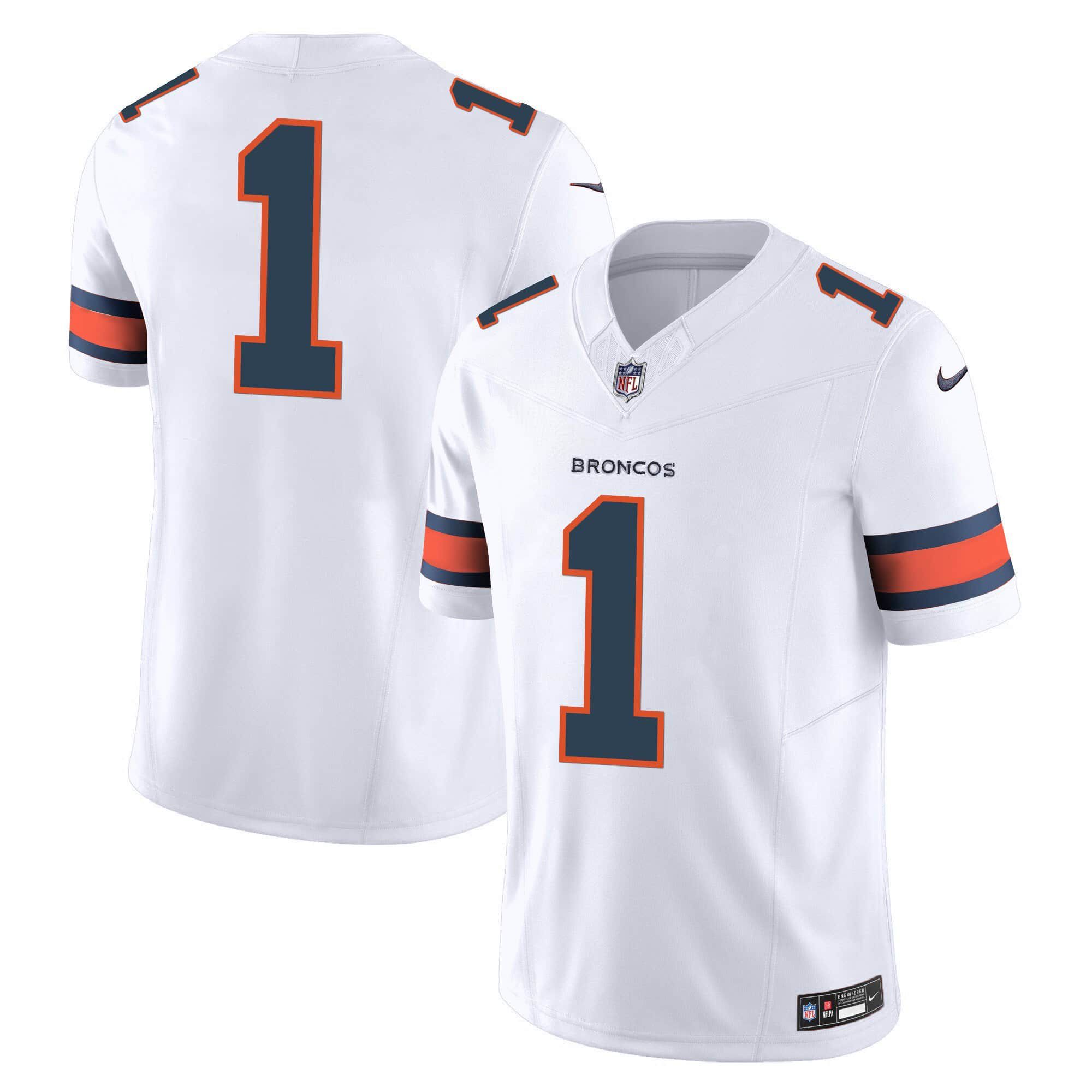 Men Denver Broncos #1 No Name White 2024 Nike Vapor Limited NFL Jersey style 1
